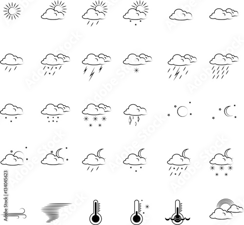 A set of weather icons on a white background