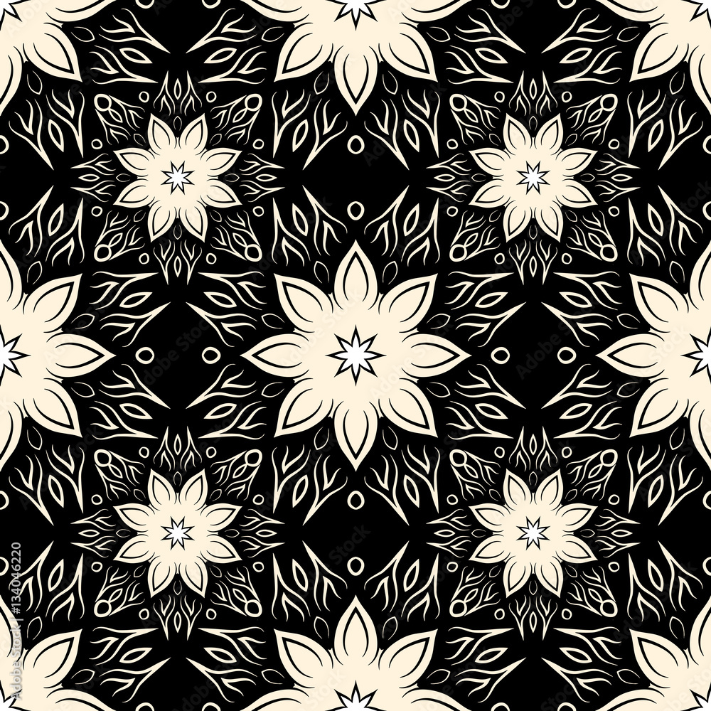 Seamless pattern with mandalas in black and white colors. Vector ...
