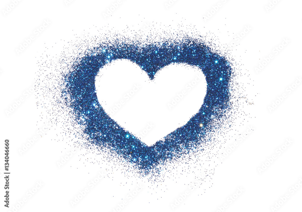 Heart of blue glitter on white background, icon for your design.