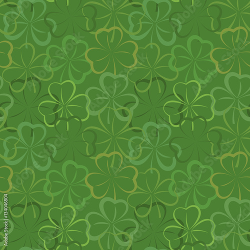 Seamless pattern with shamrock leaves. St. Patrick's day holiday symbol. Vector illustration