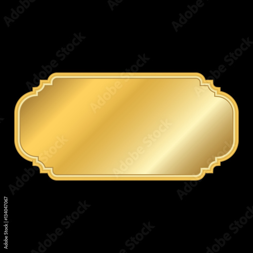 Gold frame. Beautiful simple golden design. Vintage style decorative border, isolated on black background. Deco elegant object. Empty copy space for decoration, photo, banner. Vector illustration.