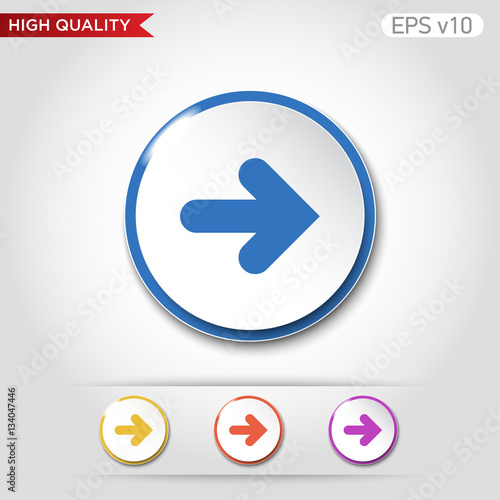 Colored icon or button of right arrow symbol with background