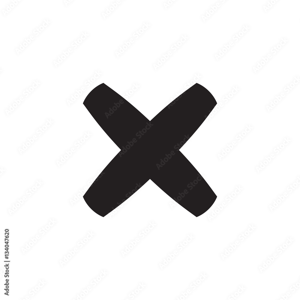 Obraz premium Cross sign element. Black X icon isolated on white background. Simple mark graphic design. Button for vote, decision, web. Symbol of error, check, wrong and stop, failed. Vector illustration