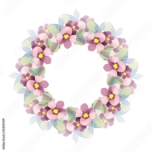 Flowers. Watercolor floral wreath  isolated on white