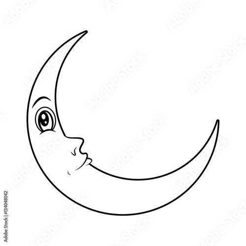 cartoon crescent moon with eyes silhouette vector symbol icon de