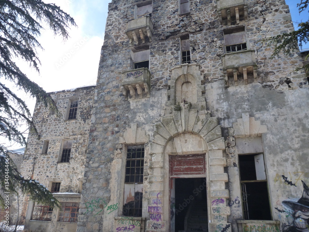 old hotel ruin in prodromos village in cyprus