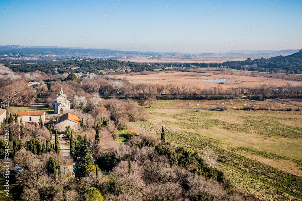 Panorama du sommet du donjon de l'Abbé dans l'Abbaye de Montmajour près d'Arles