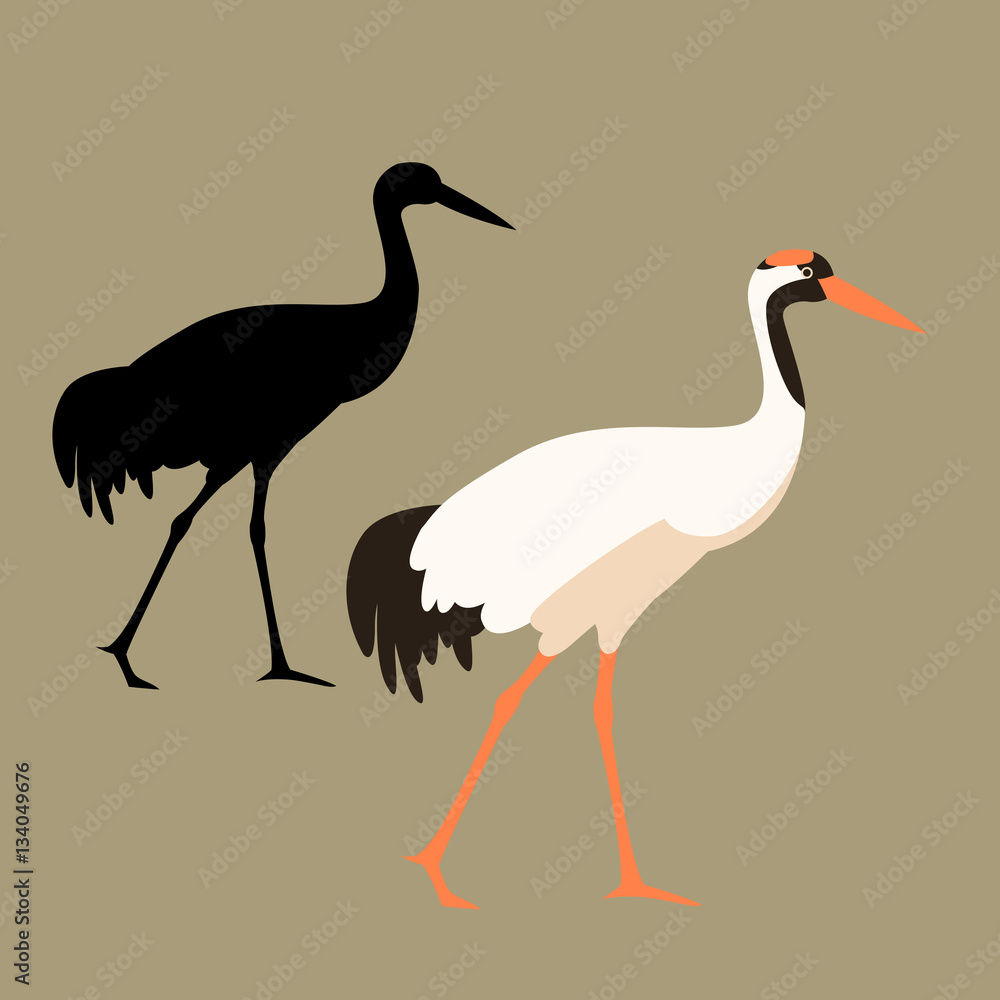 Obraz premium Crane vector illustration style Flat set silhouette black