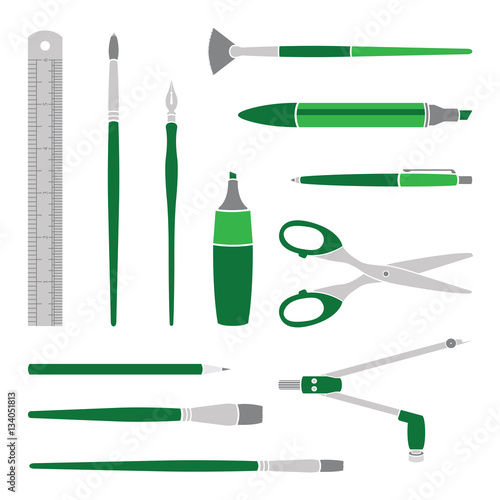 Vector green paint tools collection for art and design.