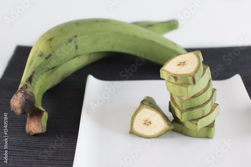 Green banana sliced