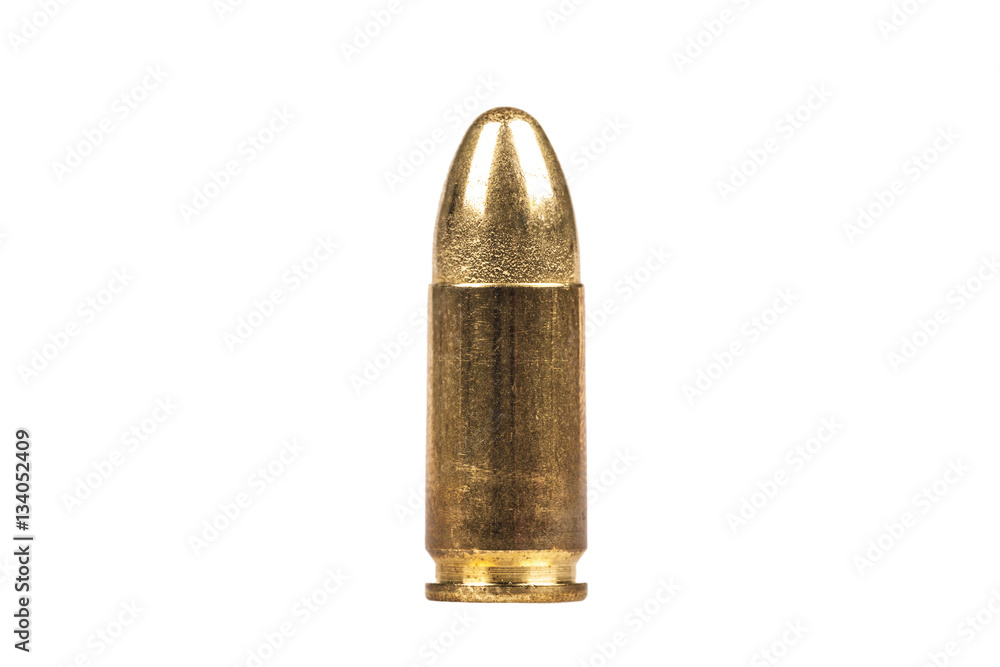 Sinle 9mm bullet isolated on white background Sinle 9mm bullet isolated on white background