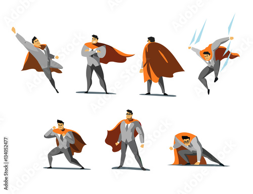 Vector illustration set of businessman Superhero actions, different poses