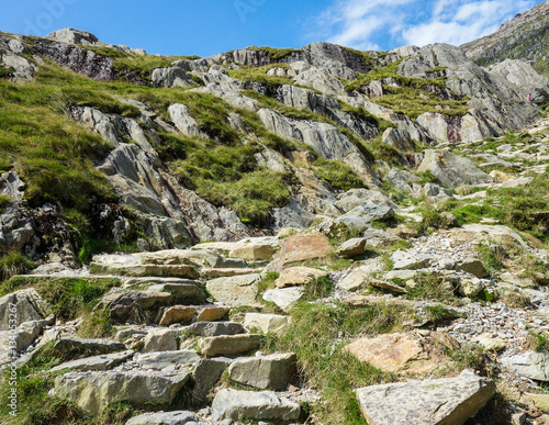 Track in Snowdonia National Park, North Wales, United Kingdom; view of the mountains photo