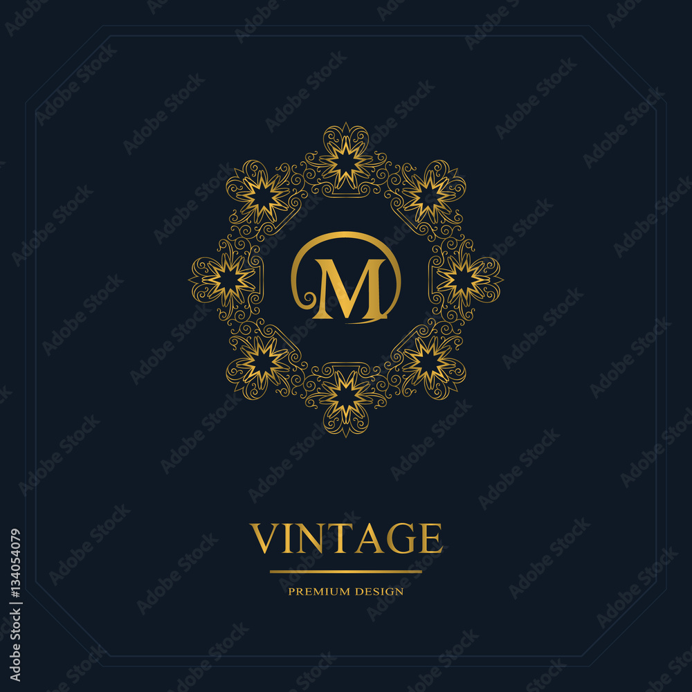 Naklejka premium Monogram design elements, graceful template. Calligraphic elegant line art logo design. Letter emblem sign M for Royalty, business card, Boutique, Hotel, Heraldic, Jewelry. Vector illustration