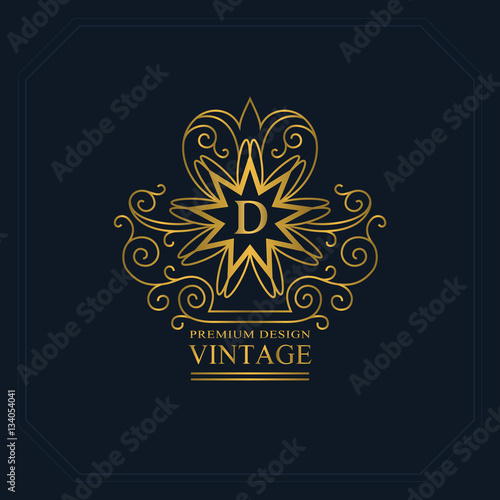 Monogram design elements, graceful template. Calligraphic elegant line art logo design. Letter emblem sign D for Royalty, business card, Boutique, Hotel, Heraldic, Jewelry. Vector illustration