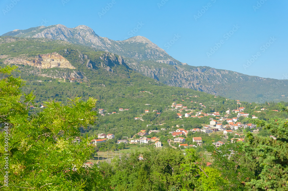 Mountains of Montenegro. European landscape with small town and