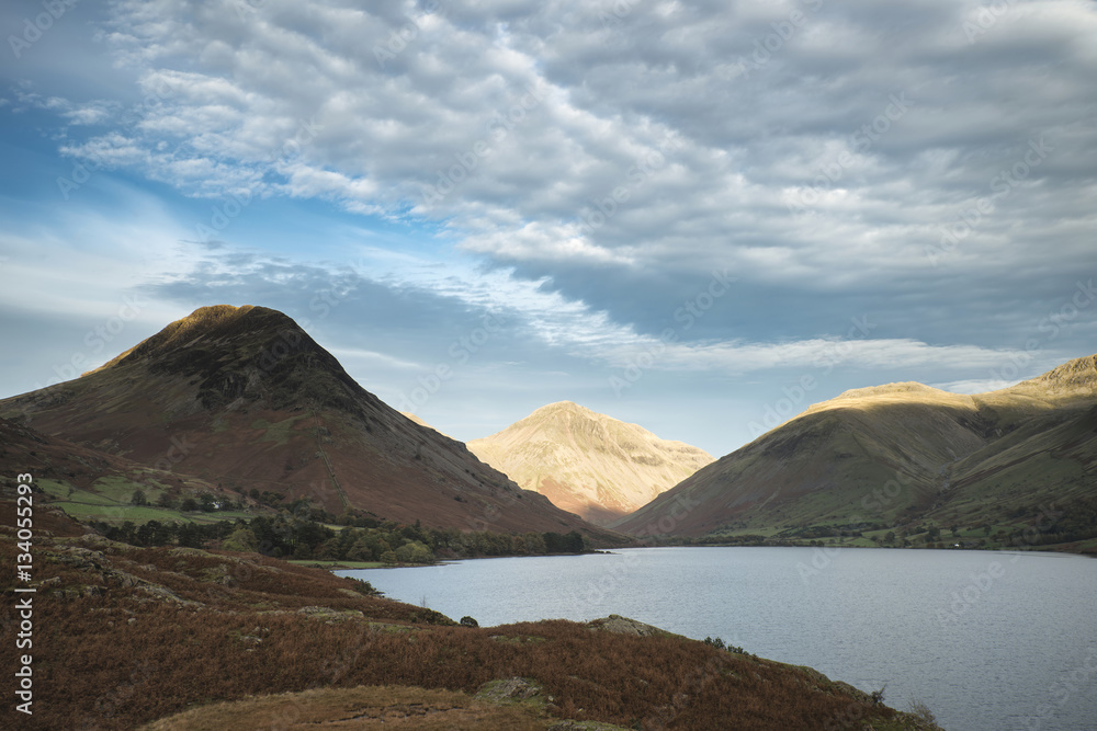 Beautiful sunset landscape image of Wast Water and mountains in Beautiful sunset landscape image of Wast Water and mountains in