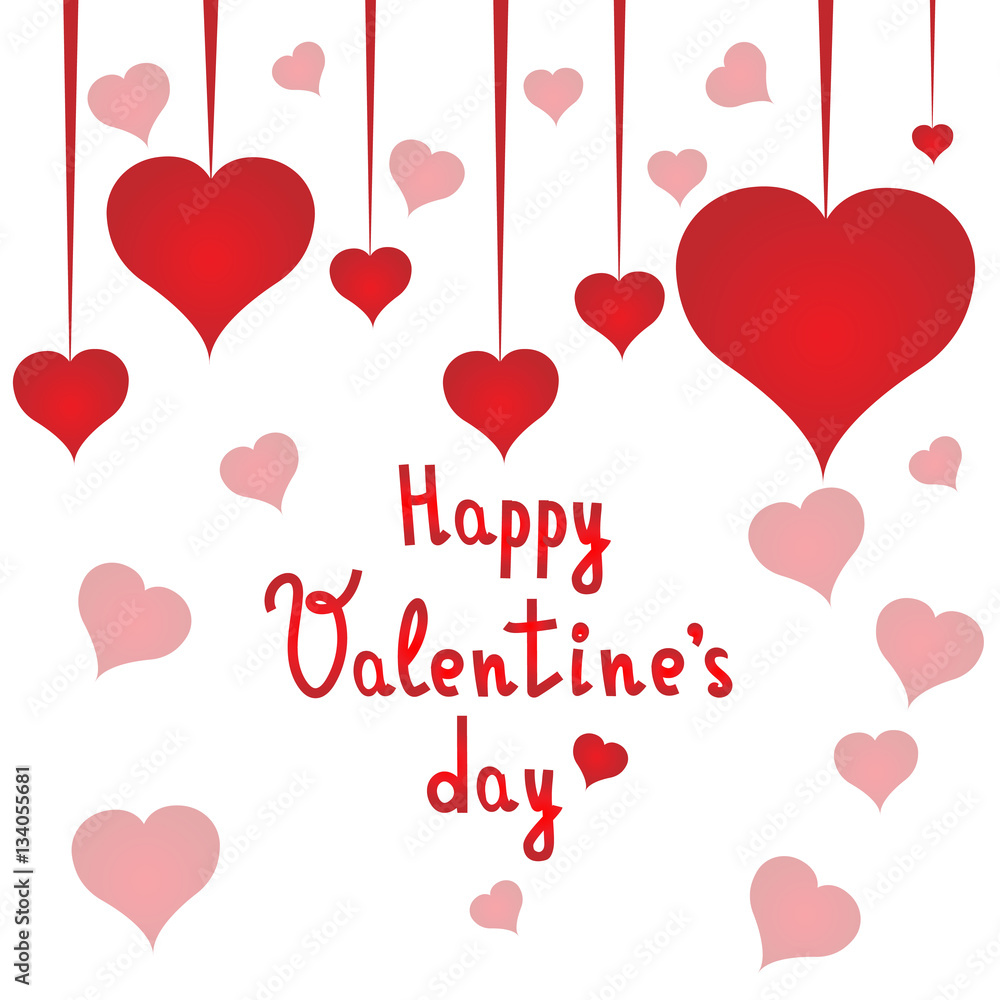 Happy Valentine's day postcard with red hearts. Valentine's day. White background. Vector illustration