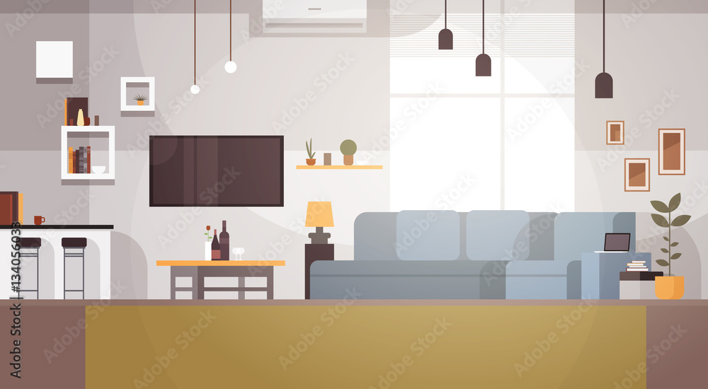 Modern Living Room Interior Empty No People House Flat Vector Illustration Modern Living Room Interior Empty No People House Flat Vector Illustration