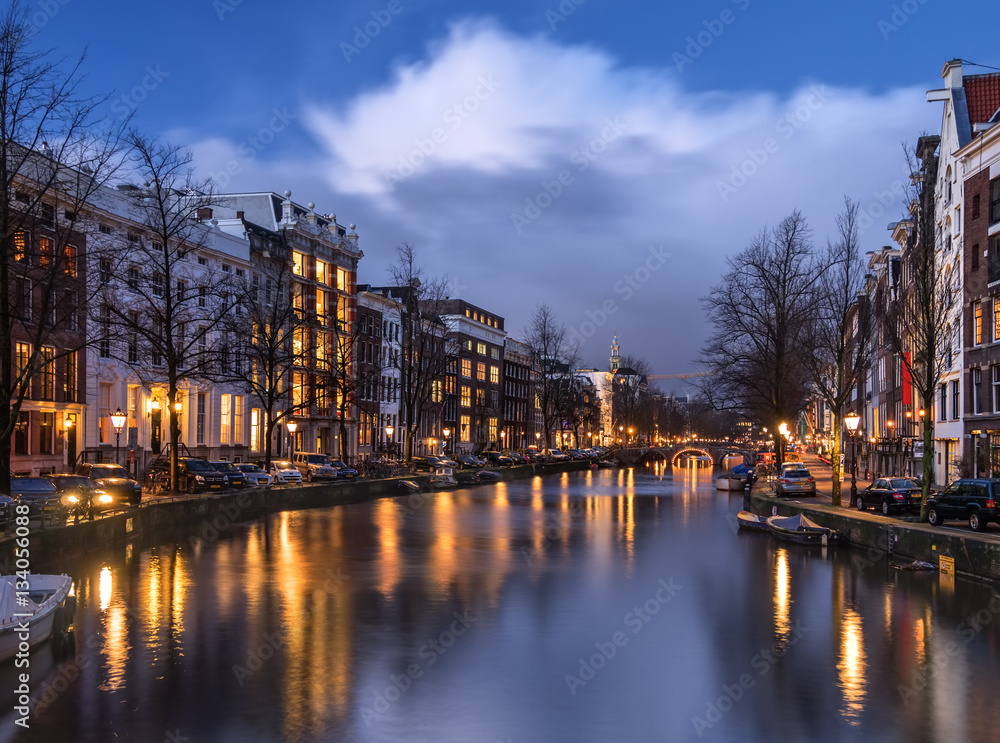 Amsterdam canal Keizersgracht in the evening