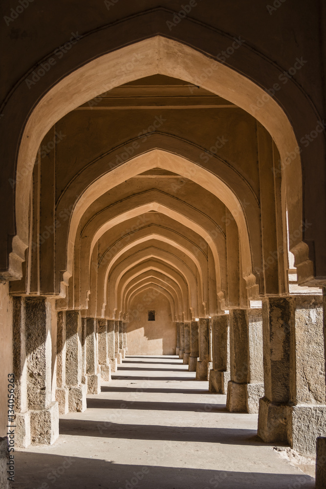 Obraz premium arches of side wall at rajaon ki baoli in Mehrauli archaeological park, Mehrauli, Delhi, India, Asia.