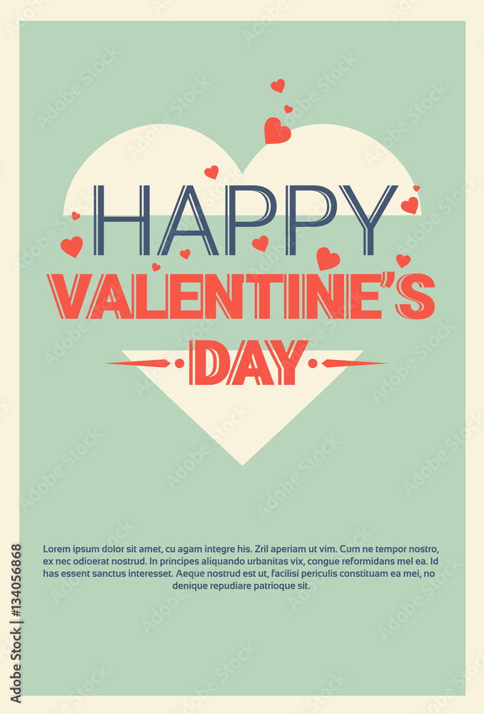 Obraz premium Valentine Day Gift Card Holiday Love Heart Shape Flat Vector Illustration