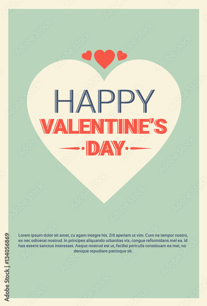 Obraz premium Valentine Day Gift Card Holiday Love Heart Shape Flat Vector Illustration