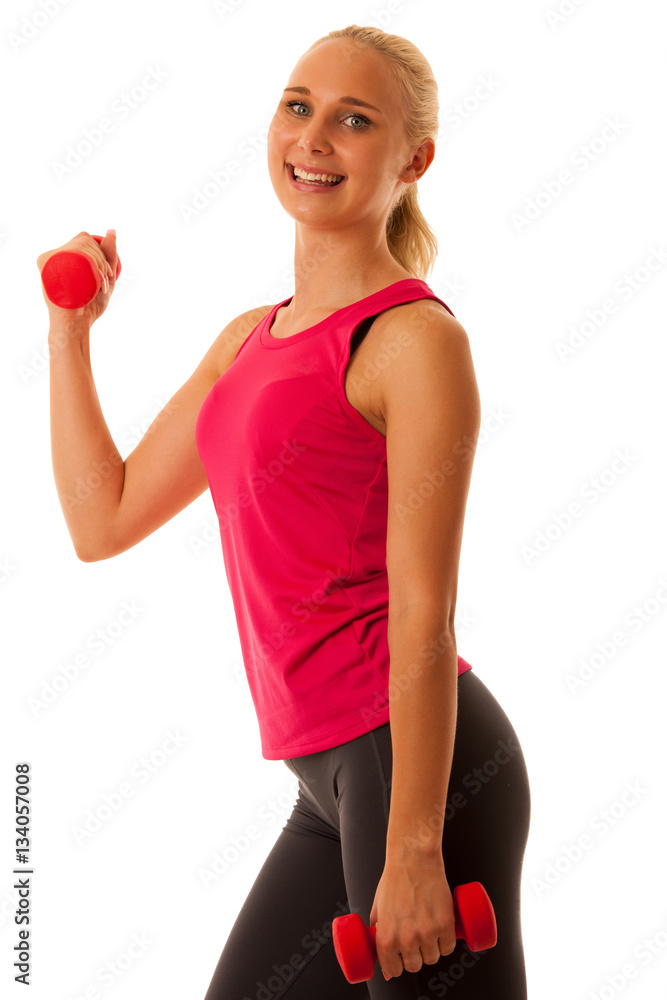healthy lifestyle sport success - fit blond woman workout with d healthy lifestyle sport success - fit blond woman workout with d