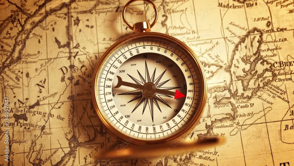 Compass On The Map Indicating Direction. 3D Animation. Compass On The Map Indicating Direction. 3D Animation.