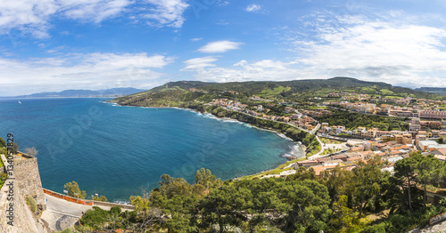 Panorama of North coast of Sardinia island, Italy. Picturesque view from Castelsardo old town