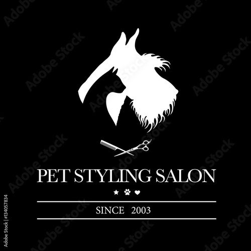 Logo for pet hair salon, styling and grooming shop, pet store for dogs and cats. Vector illustration