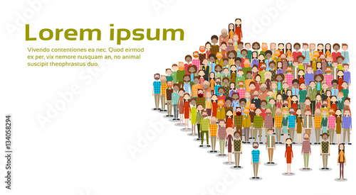 Group of Business People Arrow Big Crowd Businesspeople Mix Ethnic Diverse Flat Vector Illustration