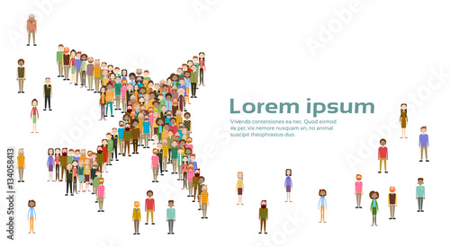 Group of Business People Airplane Shape Big Crowd Businesspeople Mix Ethnic Diverse Flat Vector Illustration
