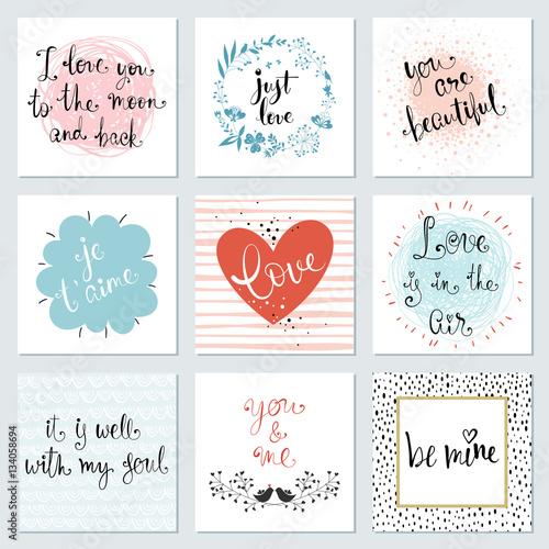 Trendy Valentines Day typography prints and cards. Hand lettering design. Vector illustration.