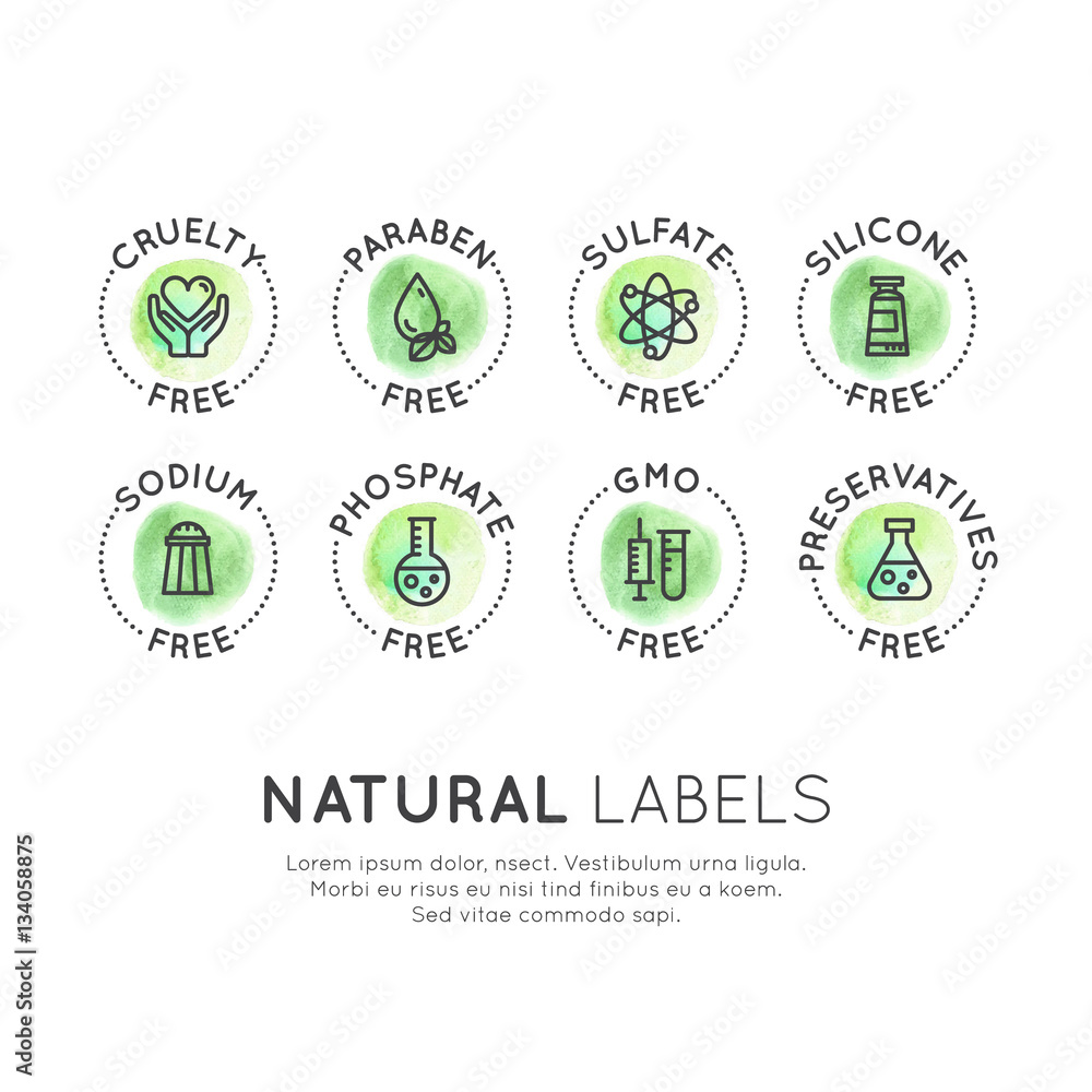Isolated Vector Watercolor Logo Set Badge Ingredient Warning Label