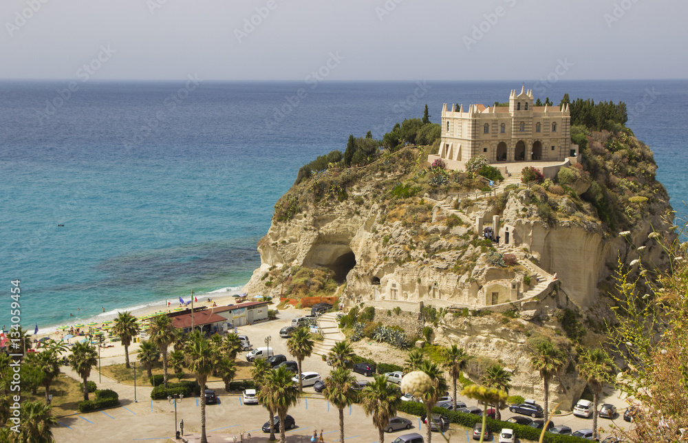 Church of Santa Maria dell'Isola located on the cliff near the town of Tropea, Italy 