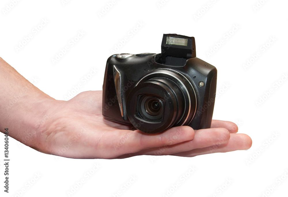 The camera on the arm. Isolated on white.