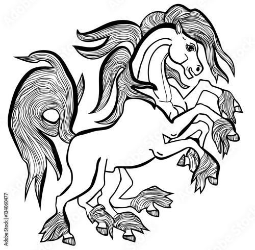Vector illustration of Odin horse Sleipnir black and white