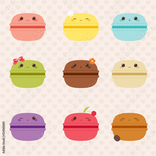 Kawaii macarons icons set