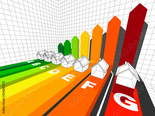 seven houses certified in seven energetic classes in a business diagram