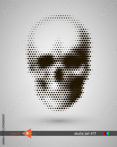 Halftone skull, line, Wave, circles, bubbles. Design element. Invitation, party. Billboard, flyer. Musical poster.