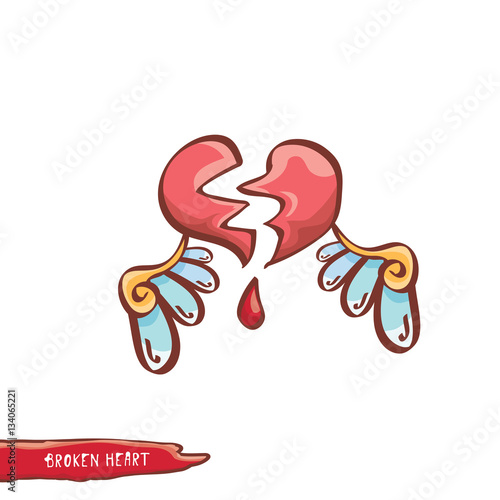 vector cartoon style red broken heart