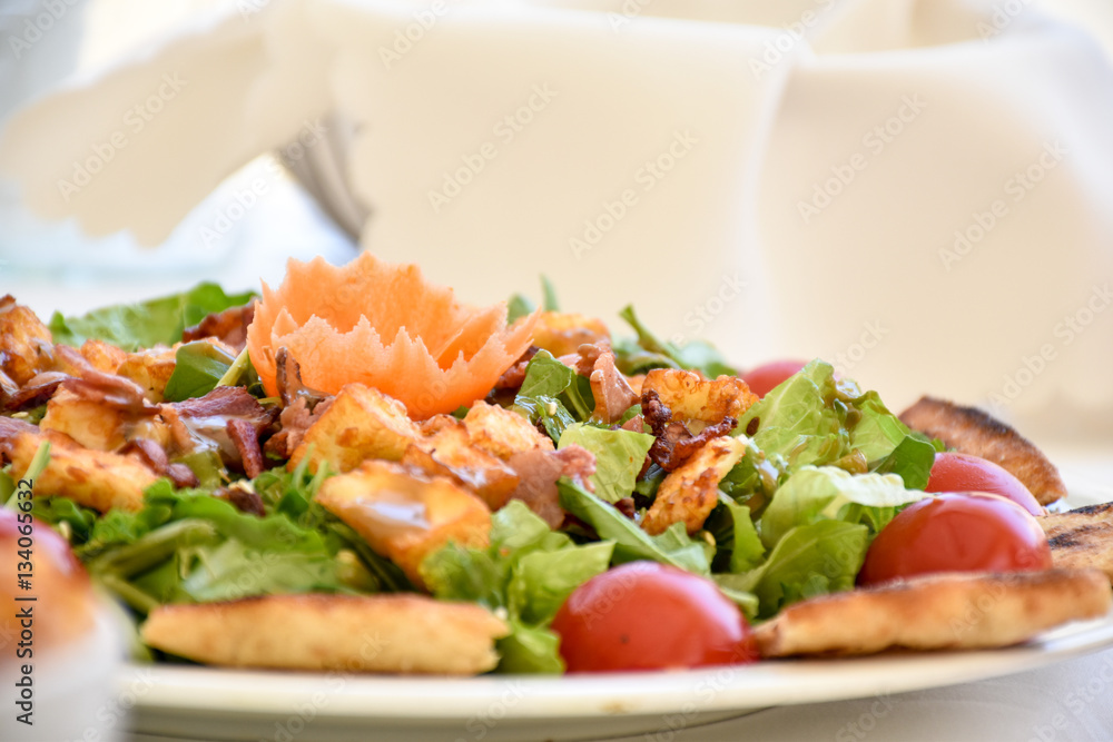 Mediterranean dish with greens, tomatoes and meat Mediterranean dish with greens, tomatoes and meat