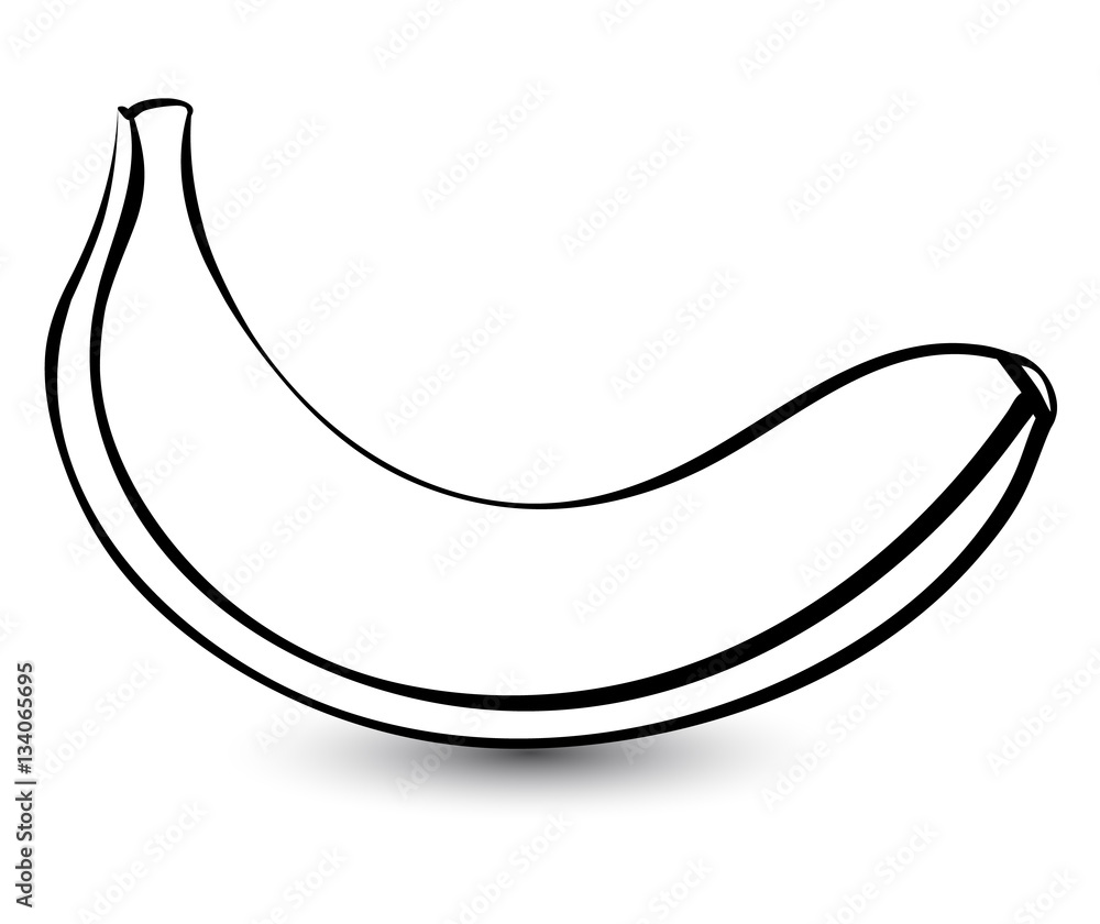 Outline sketch monochrome banana. Black and white elegant contour ...