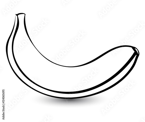 Outline sketch monochrome banana. Black and white elegant contour of the fruit. Drawing for coloring and design packaging for juices, diet food.