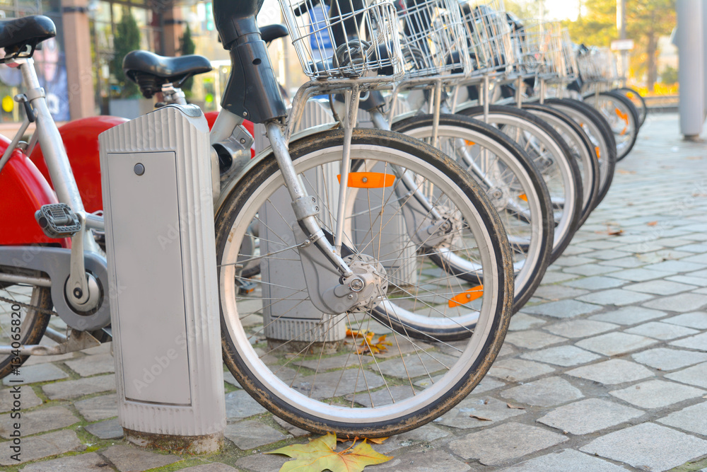 Obraz premium Bicycles at a parking.