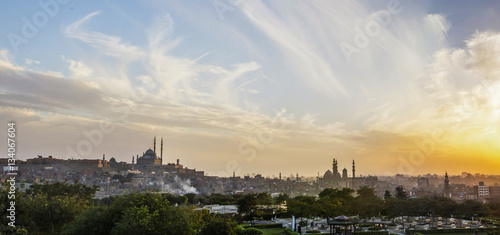 Panorama View for Cairo and Citadel from AlAzhar park at sunset © AhmedElSheikh