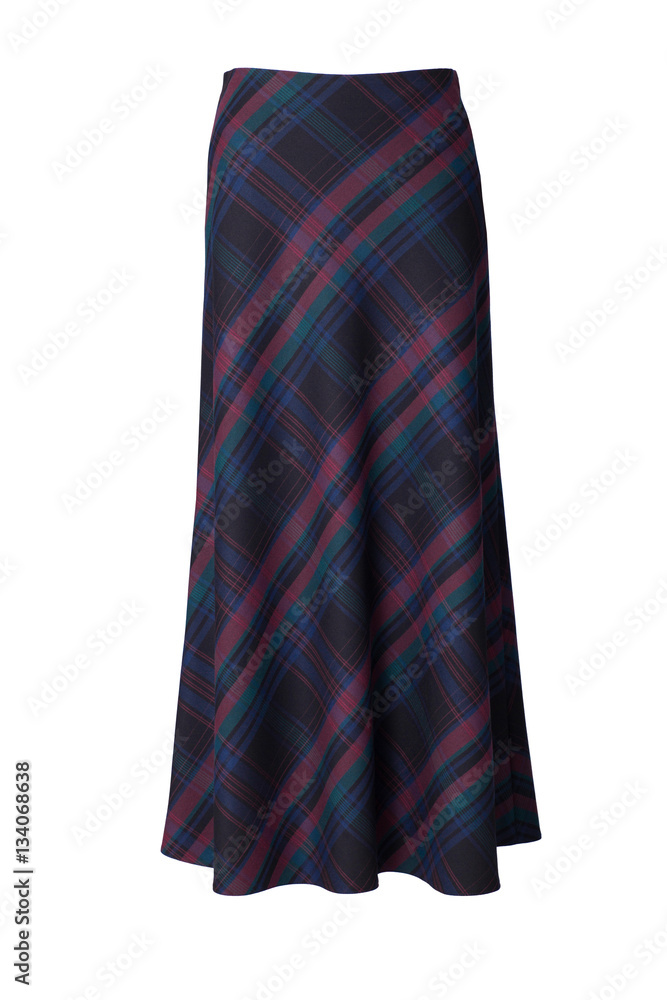 Long plaid skirt isolated on white background
Long plaid skirt isolated on white background