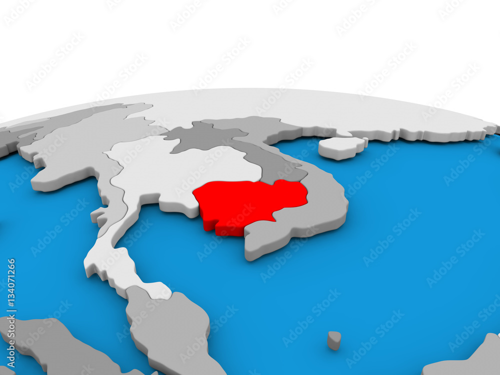 Cambodia on globe in red