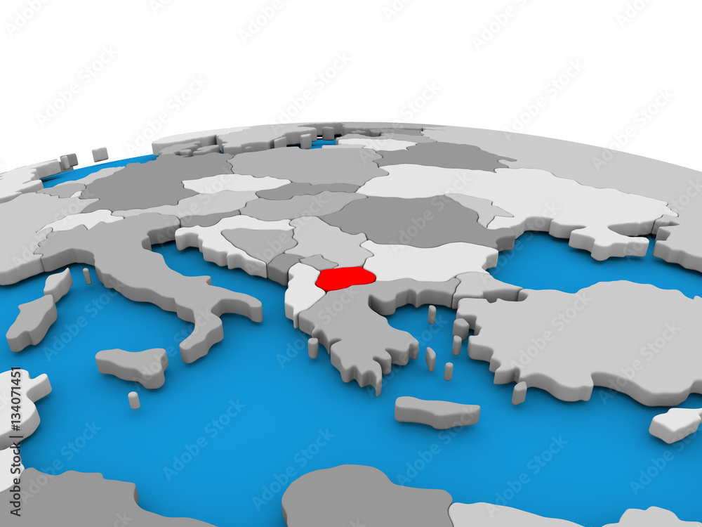 Macedonia on globe in red